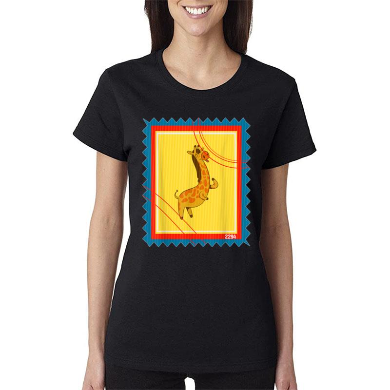 Postage Stamp Standing Cartoon Giraffe Women T-Shirt