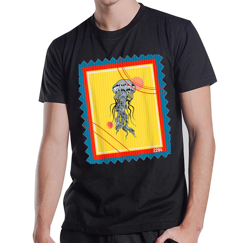 Postage Stamp Star Space Jellyfish T-Shirt