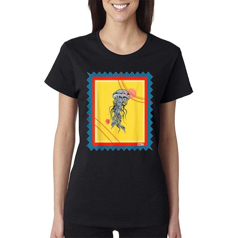 Postage Stamp Star Space Jellyfish Women T-Shirt