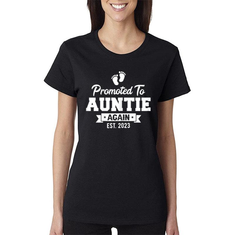 Promoted To Auntie Again 2023 Pregnancy Announcement Aunt Women T-Shirt