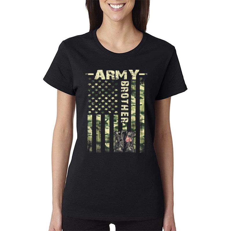 Proud Army Brother Gifts United States Flag Military Fathers Women T-Shirt