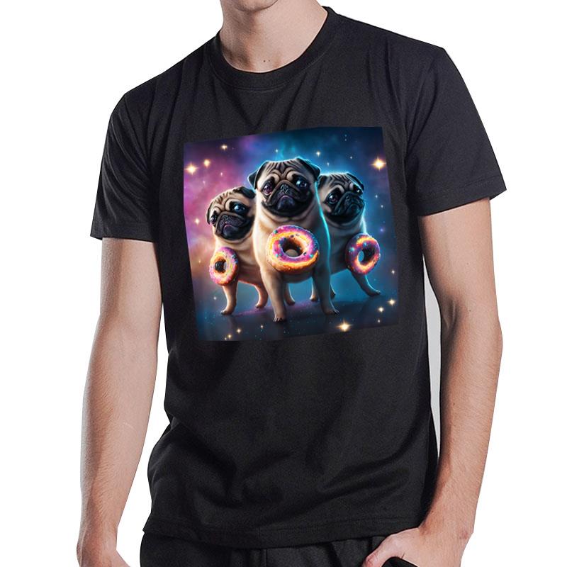 Pugs In Space With Donuts Cute Pug Boys Girls Men Women T-Shirt