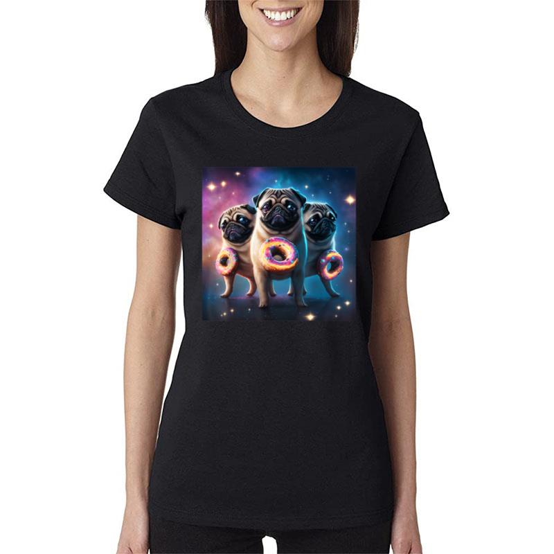 Pugs In Space With Donuts Cute Pug Boys Girls Men Women Women T-Shirt