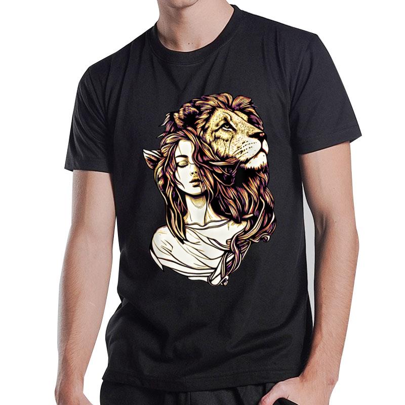 Queen Lion Woman Elf Fantasy Art Lovers Lion Lovers Design T-Shirt