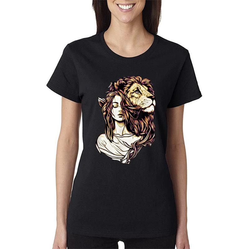 Queen Lion Woman Elf Fantasy Art Lovers Lion Lovers Design Women T-Shirt