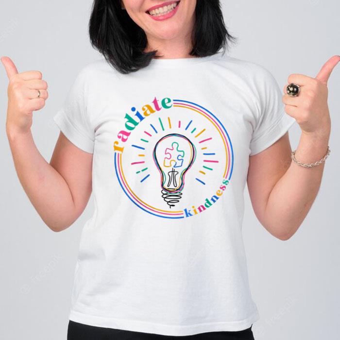 Radiate Kindness Retro Light Bulb Puzzle Autism Awareness Women T-Shirt