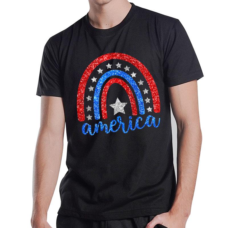 Rainbow America American Flag Patriotic 4Th Of July Boy Girl T-Shirt
