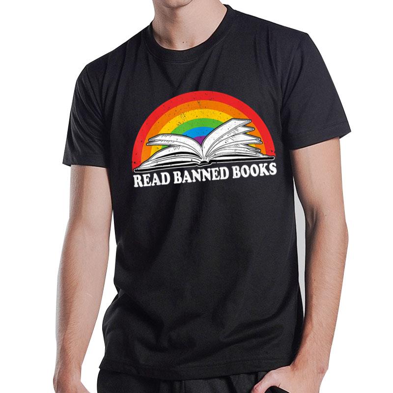 Read Banned Books Vintage Rainbow Reading Book T-Shirt