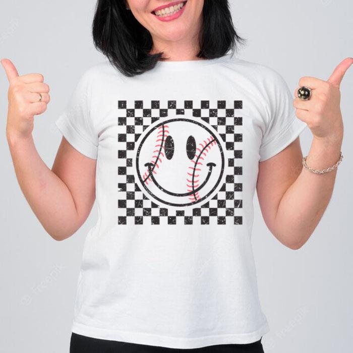 Retro Baseball Vibes Funny Baseball Smile Face Meme Women T-Shirt