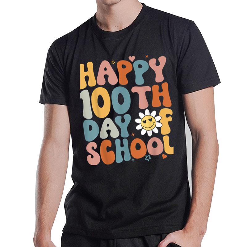 Retro Groovy Happy 100Th Day Of School Teachers Students T-Shirt