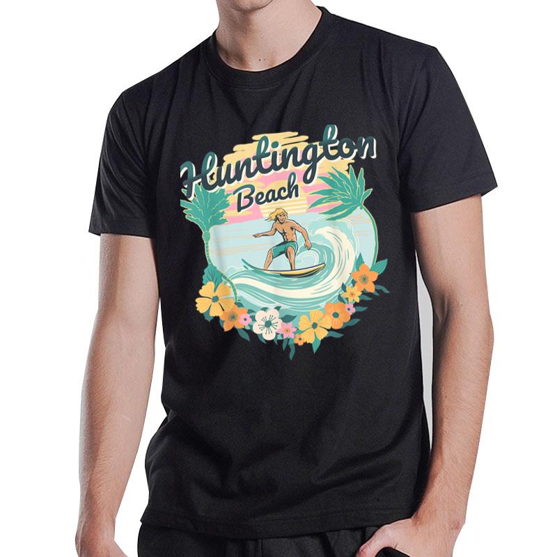 Retro Surfing Waves Summer California Huntington Beach T-Shirt