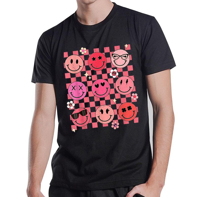 Retro Valentines Day Hippie Groovy Happy Face Love Vibes T-Shirt