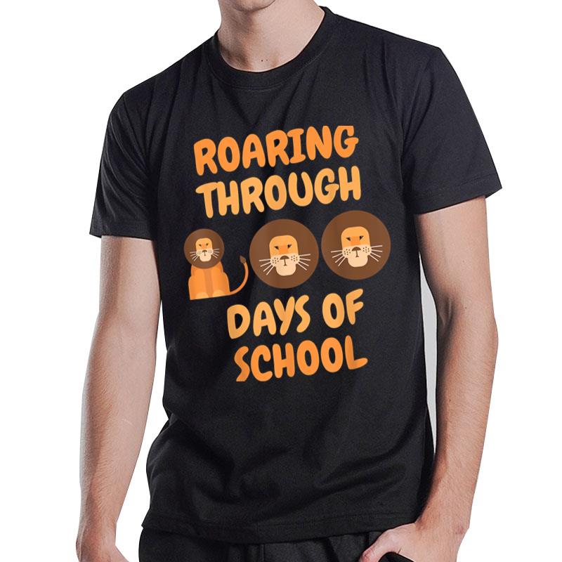 Roaring Through 100 Days Of School Lions Teacher Kids Boys T-Shirt