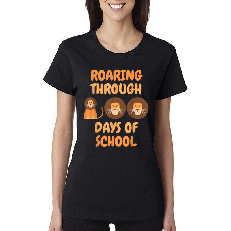 Roaring Through 100 Days Of School Lions Teacher Kids Boys Women T-Shirt