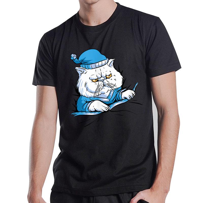 Sleepy White Fluffy Cat T-Shirt