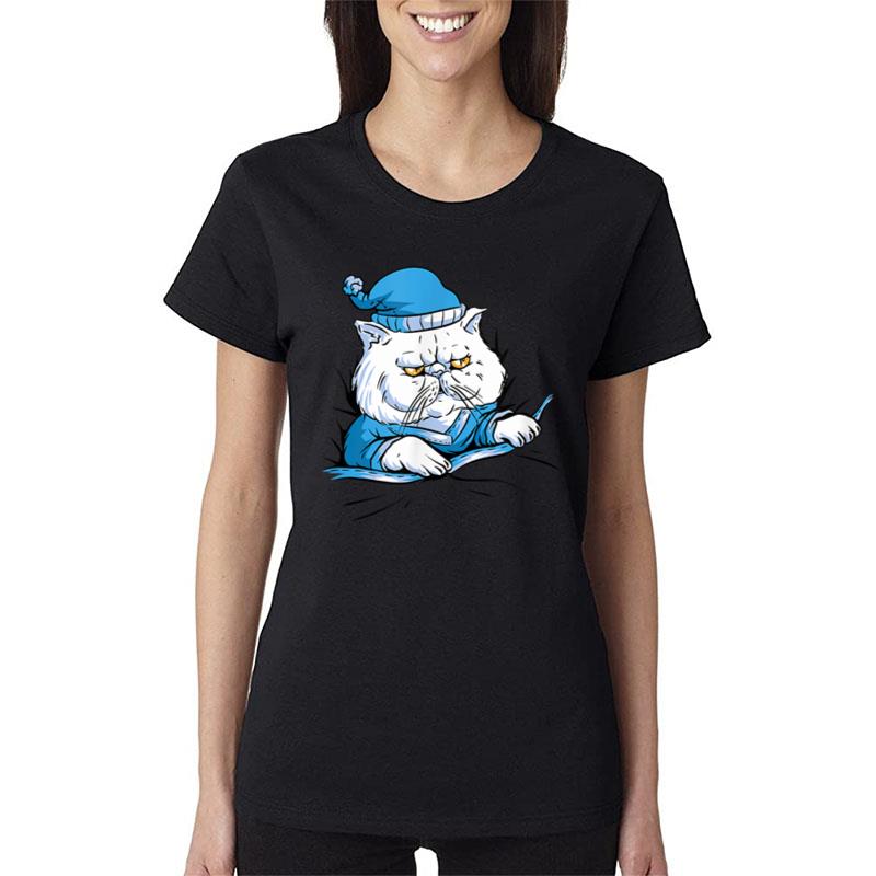 Sleepy White Fluffy Cat Women T-Shirt