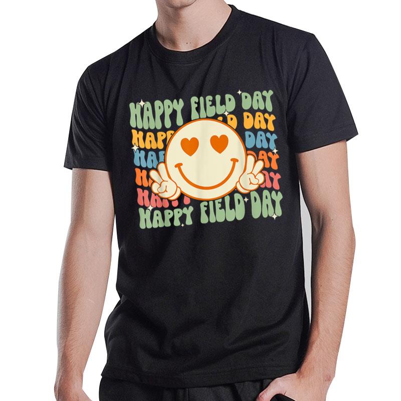 Smile Face Happy Field Day Retro Groovy Field Day 23 Hippie T-Shirt