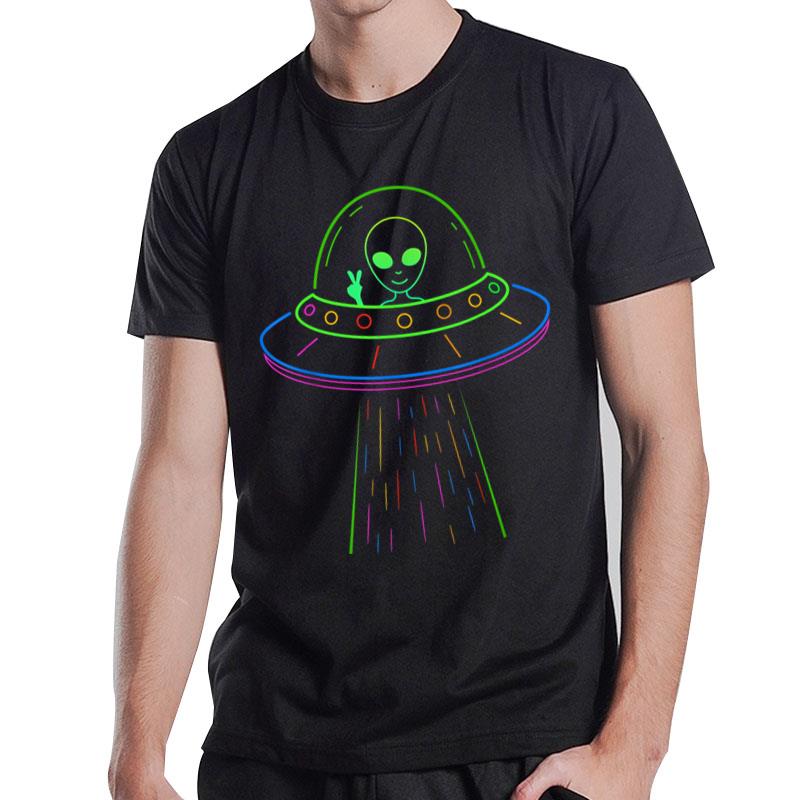 Spaceship Alien Shirt Ufo Believers Neon Lights Alien Lover T-Shirt
