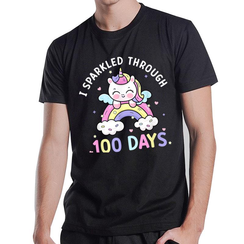 Sparkled Through 100 Days Girls Unicorn 100Th Day Of School T-Shirt