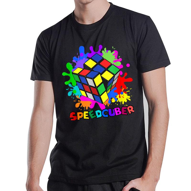 Speedcuber Puzzle Cube Novelty Paint Splashes Graphic Tee T-Shirt