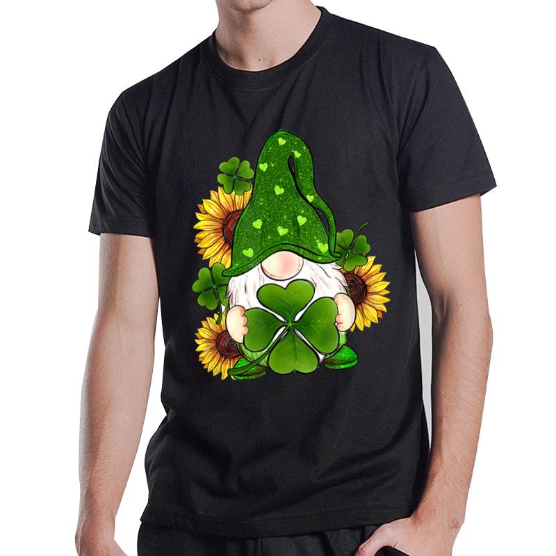 St. Patricks Day Shamrock Gnome With Sunflowers T-Shirt