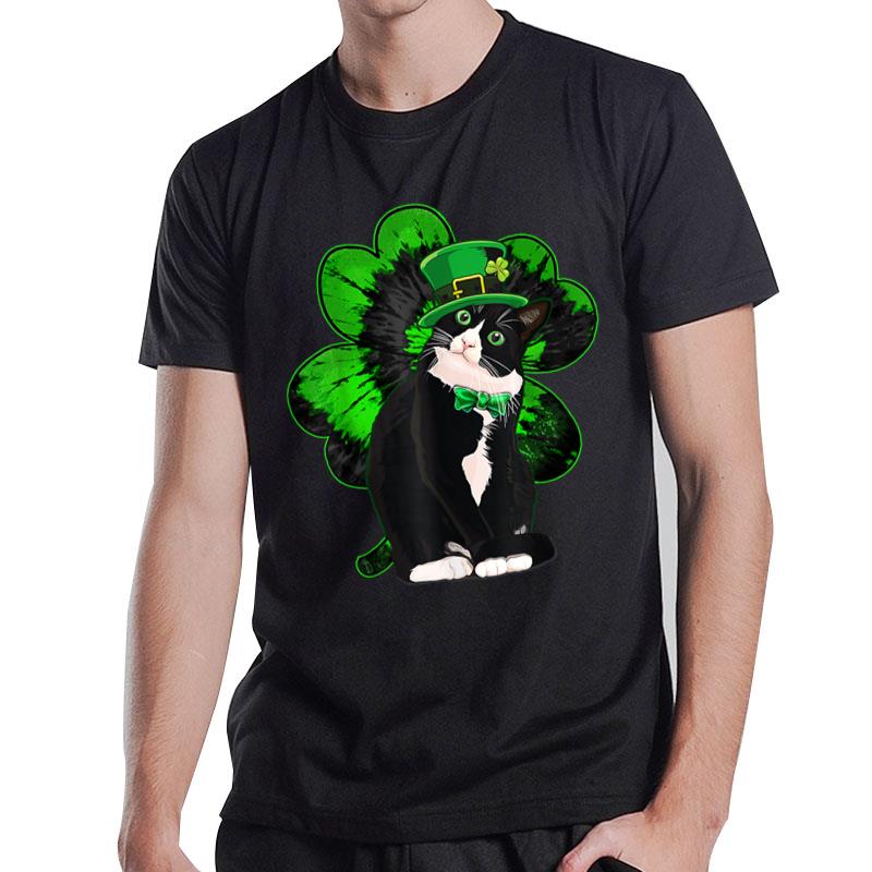 St Patricks Day 2023 Shirt Funny Tuxedo Cat Lucky Shamrock T-Shirt