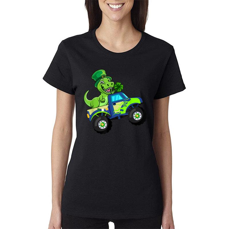 St Patricks Day Cute Dinosaur Monster Truck Gift Women T-Shirt