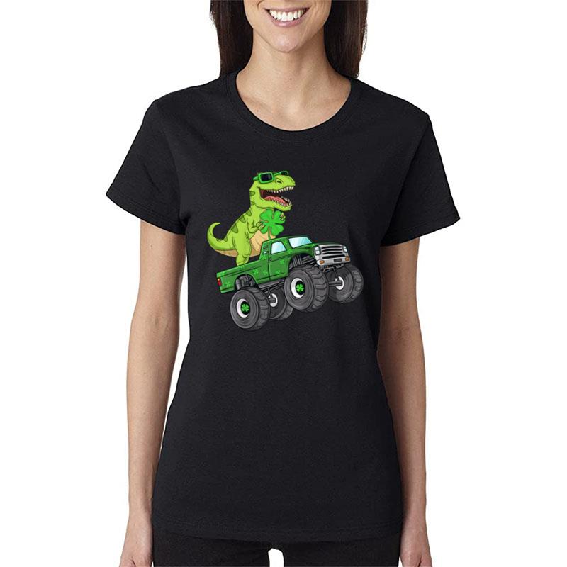 St Patricks Day T Rex Riding Monster Truck Dino Toddler Women T-Shirt