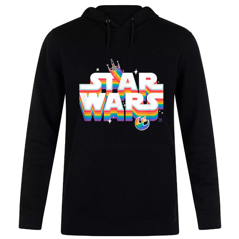 Star Wars Pride Rainbow Logo Rebel Symbol and X-Wing Fighter Women T-Shirt