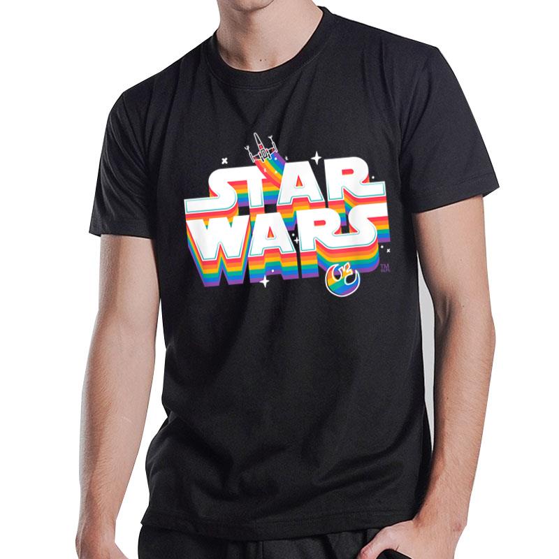 Star Wars Pride Rainbow Logo Rebel Symbol and X-Wing Fighter T-Shirt