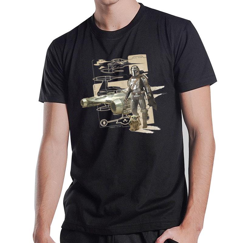 Star Wars The Mandalorian & Child Starfighter Schematic T-Shirt