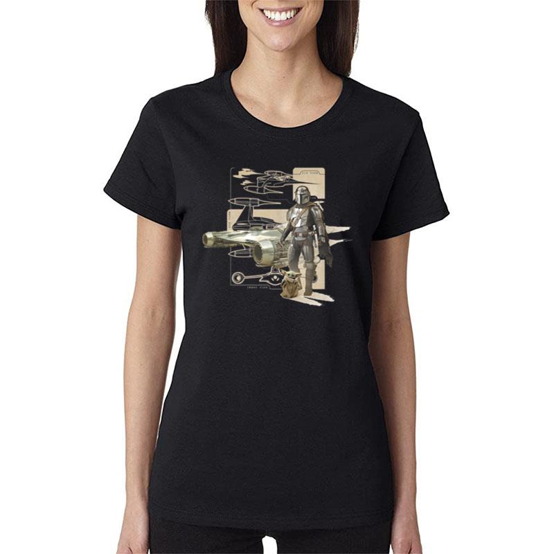 Star Wars The Mandalorian & Child Starfighter Schematic Women T-Shirt