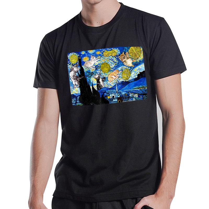 Starry Night Van Gogh Cat T-Shirt