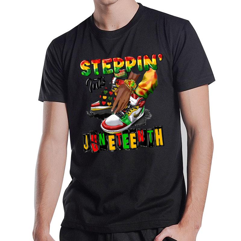 Stepping Into Juneteenth African American Black Shoes T-Shirt