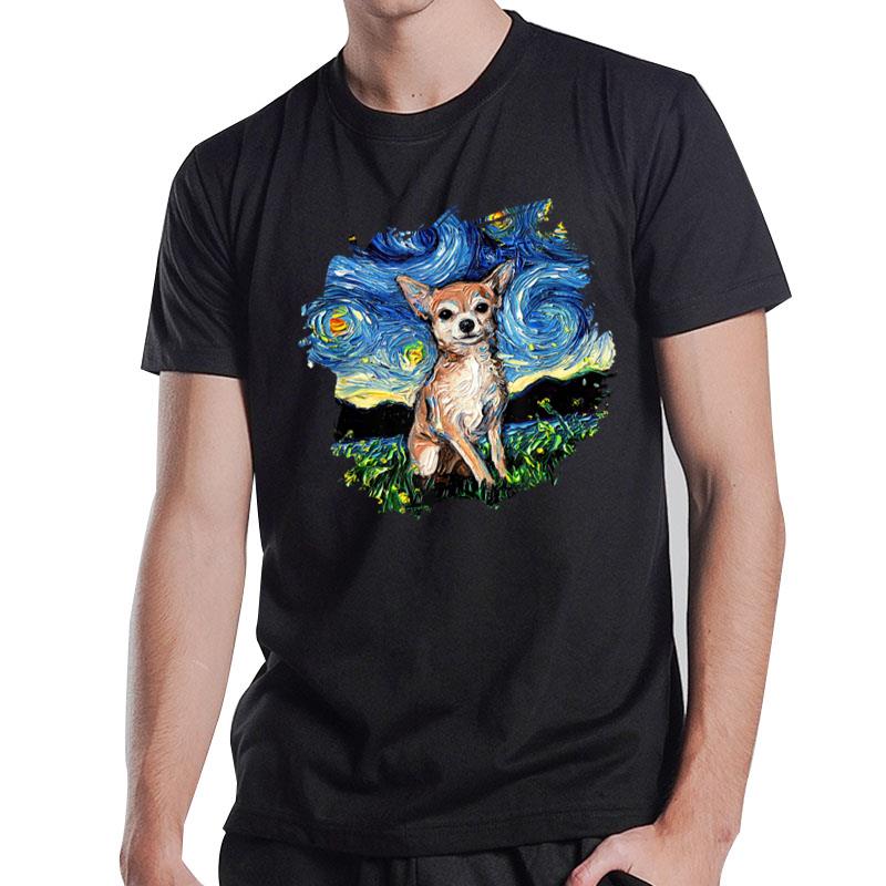 Tan Chihuahua Starry Night Impressionist Dog by Aja T-Shirt