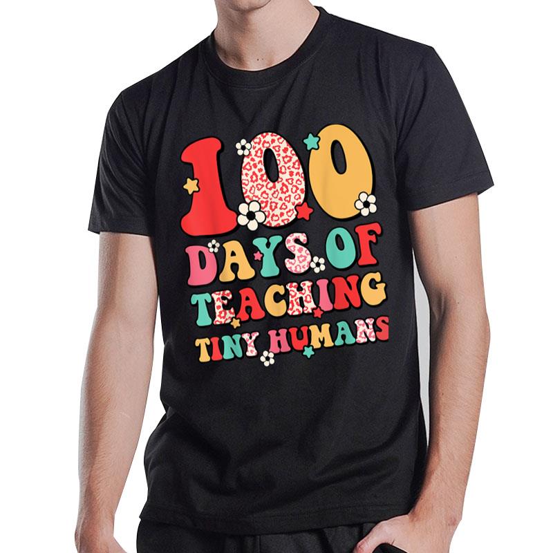 Teacher Kids Retro Groovy 100 Days Happy 100Th Day Of School T-Shirt