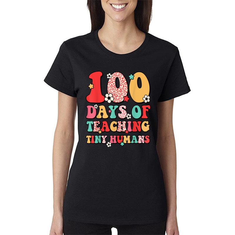 Teacher Kids Retro Groovy 100 Days Happy 100Th Day Of School Women T-Shirt