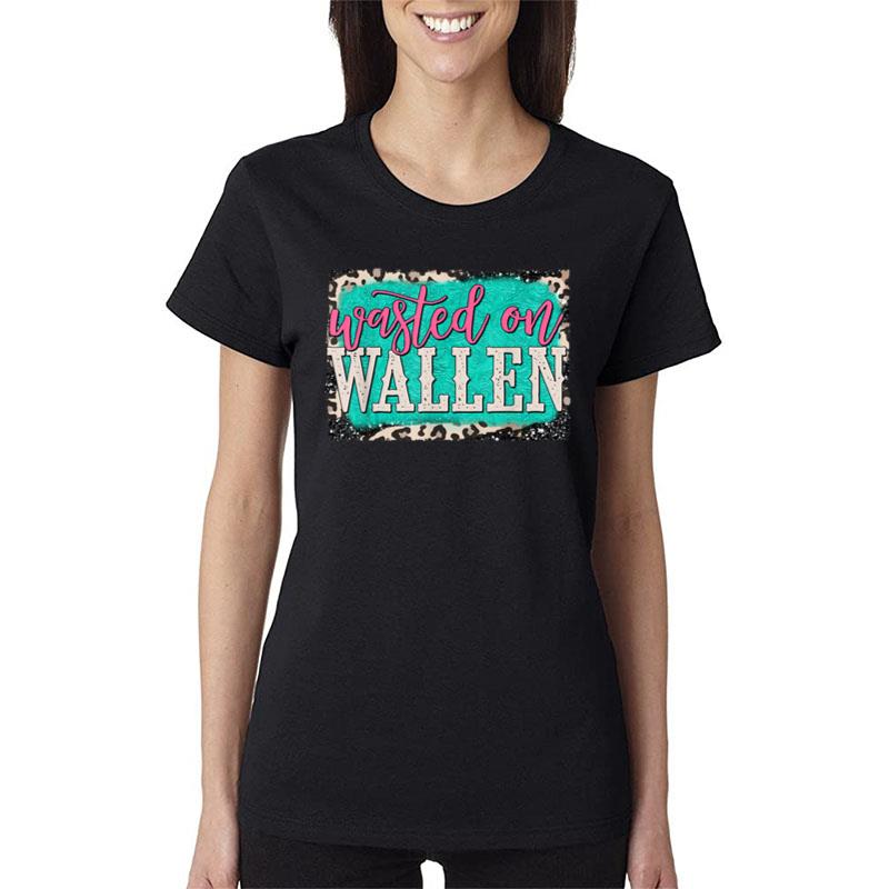 Teal Leopard Western Cowboy Wasted On Wallen Women T-Shirt