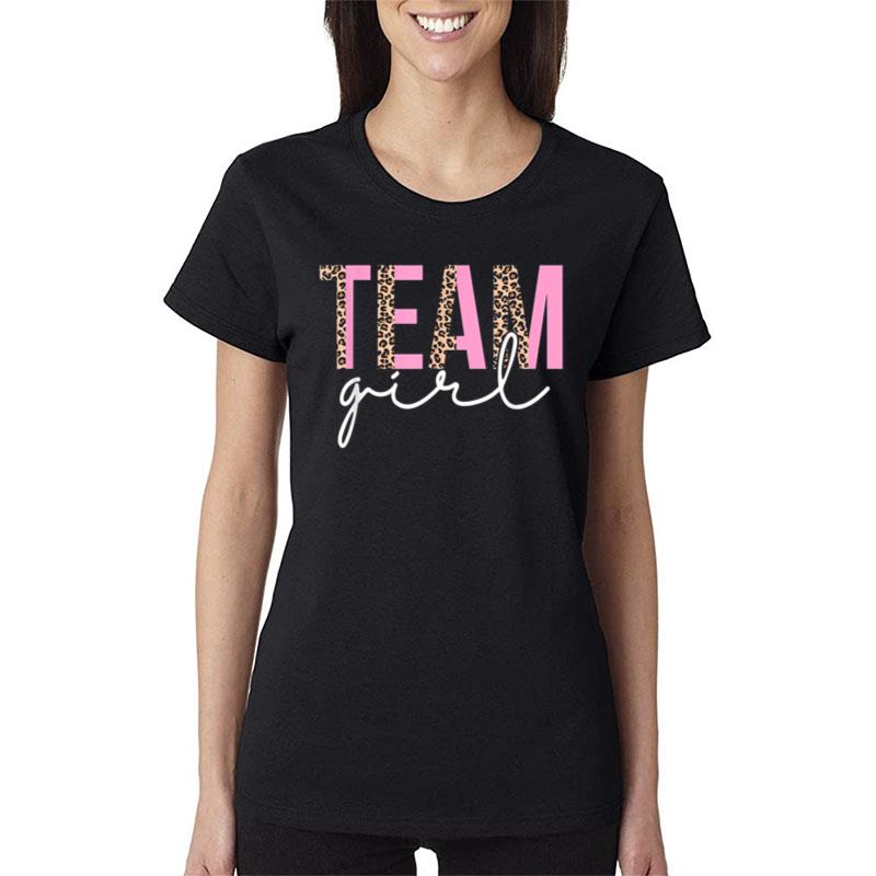 Team Girl Baby Shower Gender Reveal Party Cute Leopard Pink Women T-Shirt