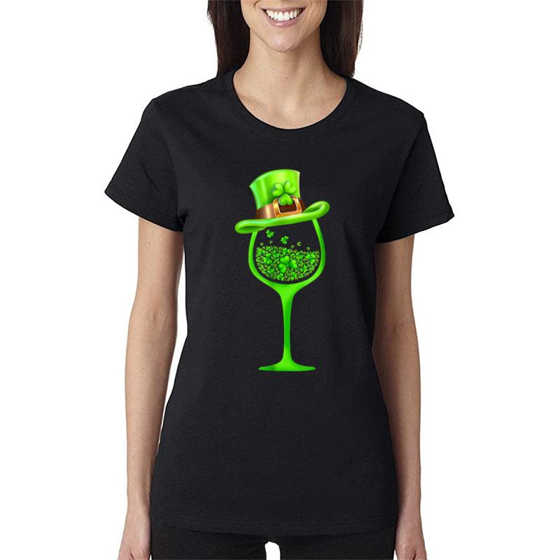 Three Wine Glasses Clover Irish Shamrock St Patrick Day Women T-Shirt