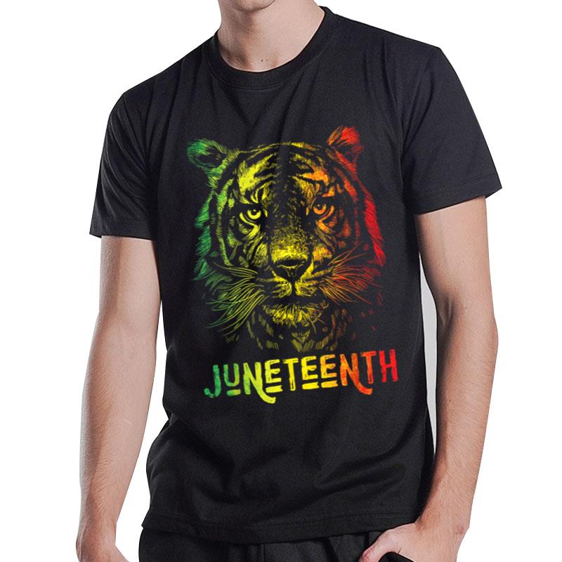 Tiger Juneteenth Cool Black History African America Flag Tee T-Shirt