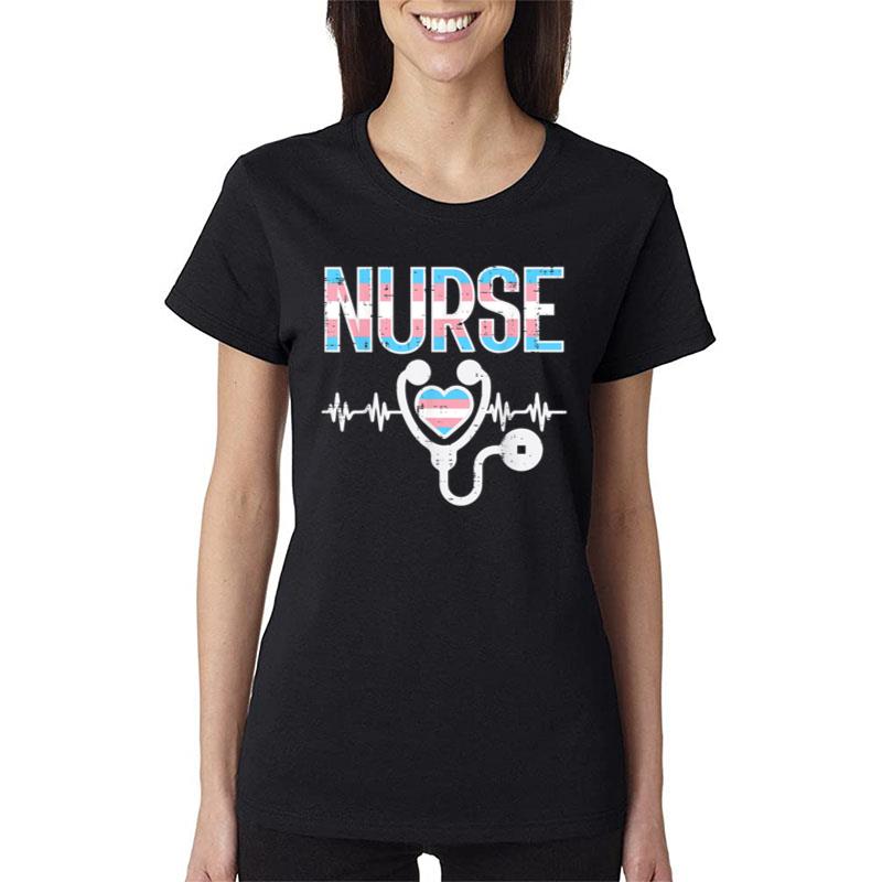 Transgender Nurse Heart Transsexual Trans Pride Flag Rn Women T-Shirt