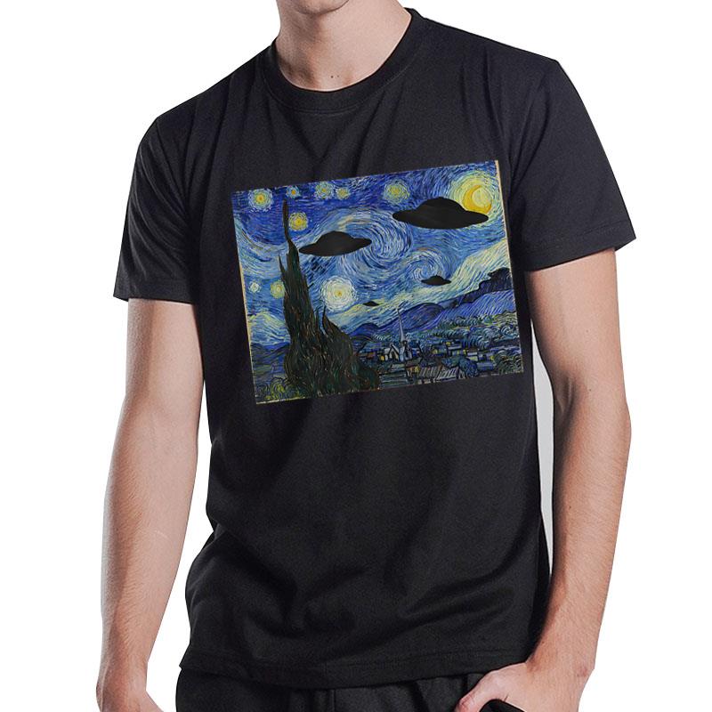 Ufo Alien Abduction Starry Night Van Gogh Painting T-Shirt