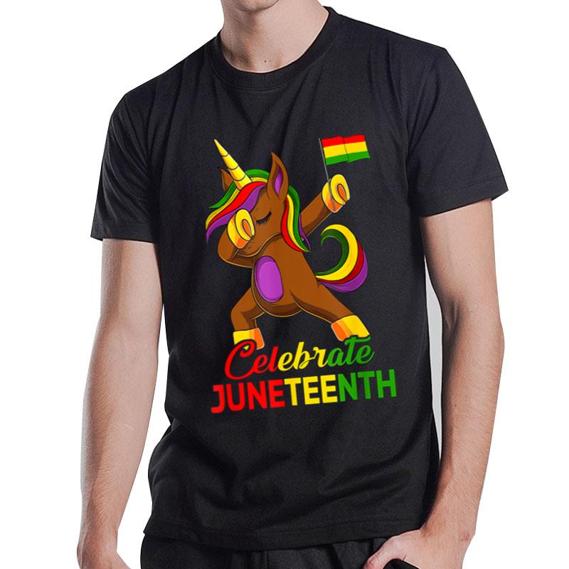 Unicorn Dabbing Juneteenth Celebrate Black T-Shirt