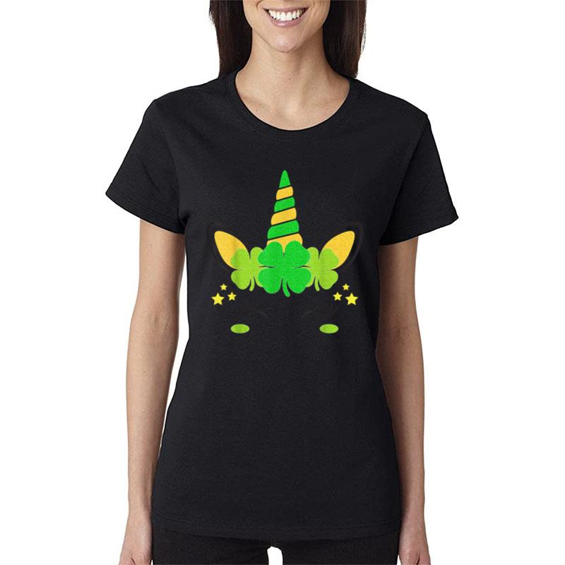 Unicorn Face St Patricks Day Irish Shamrock  Women Women T-Shirt