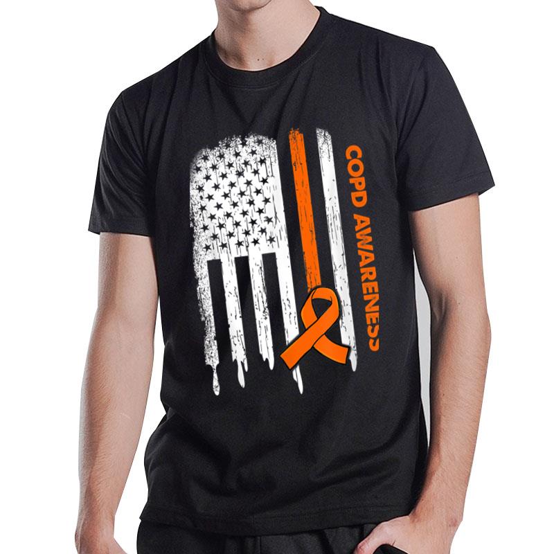 Usa Flag Orange Ribbon Copd Awareness T-Shirt