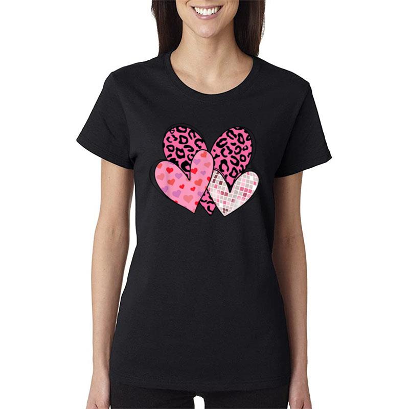 Valentine Love Heart Striped Plaid Leopard Tee Women T-Shirt