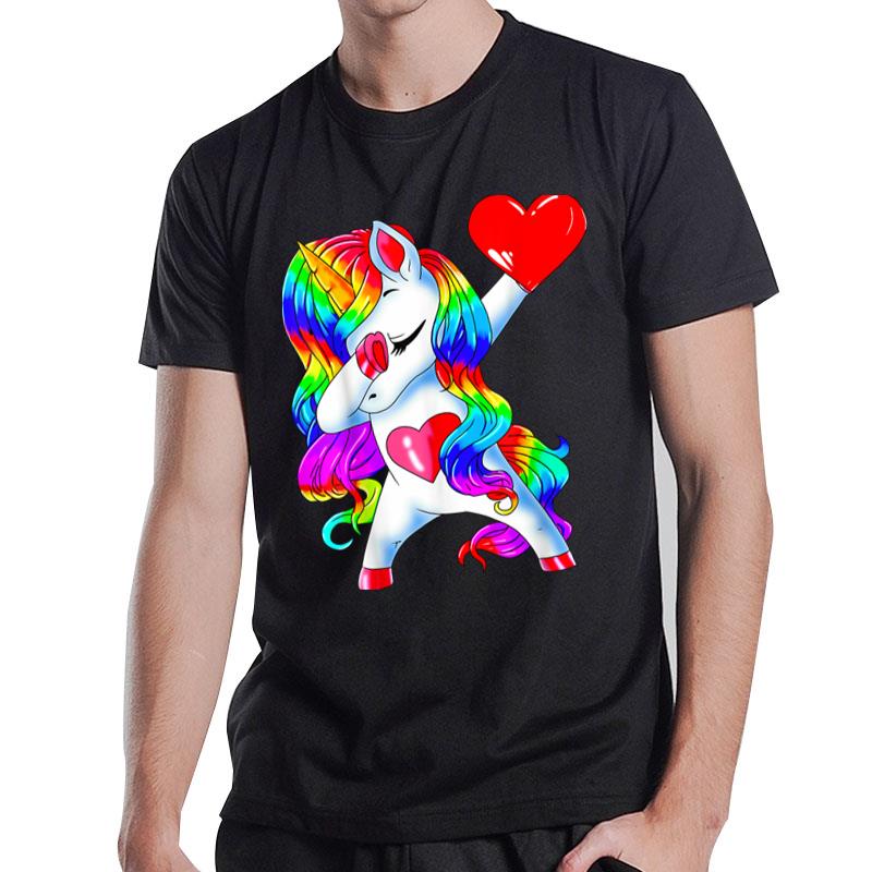 Valentine'S Day Dabbing Unicorn Valentines Day T-Shirt