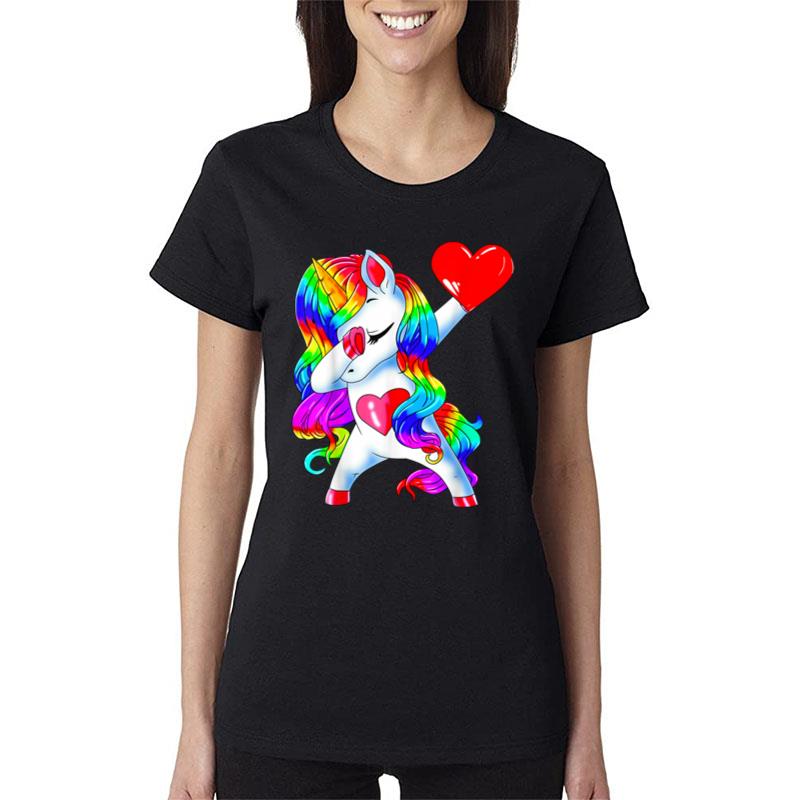 Valentine'S Day Dabbing Unicorn Valentines Day Women T-Shirt