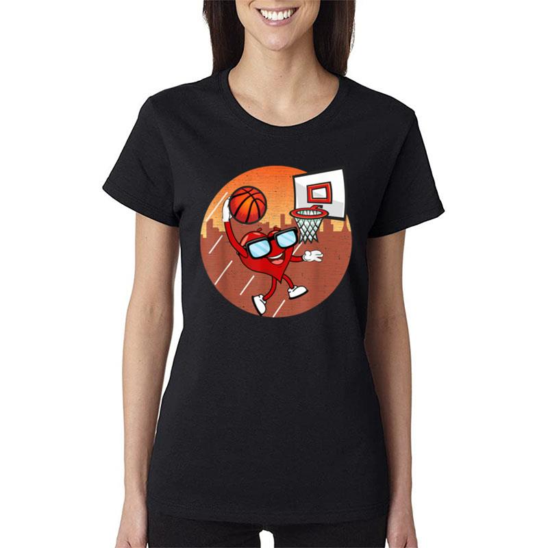 Valentines Day Basketball Heart Dunking Ball Boys Girls Kids Women T-Shirt